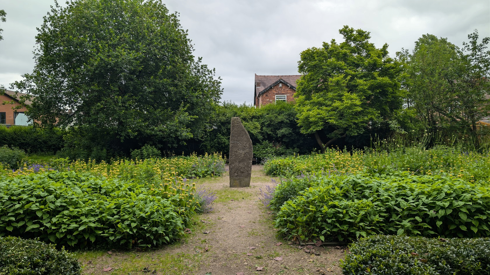 Standing stone in the wildflower garden at Worthington Park