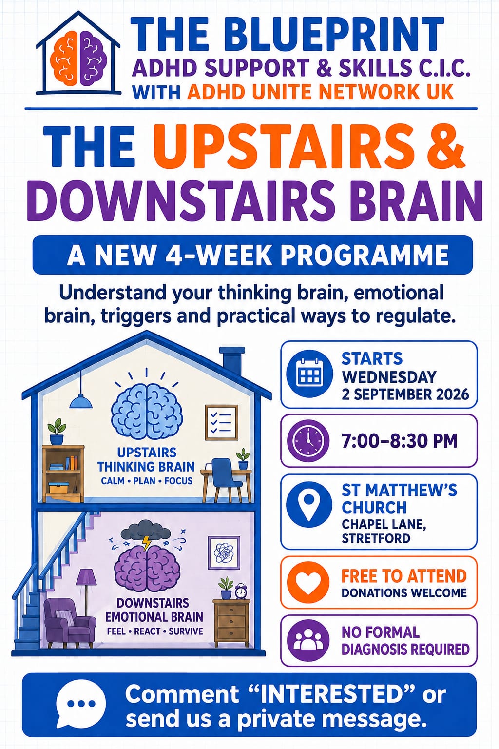 The Upstairs and Downstairs Brain — 4-week programme poster