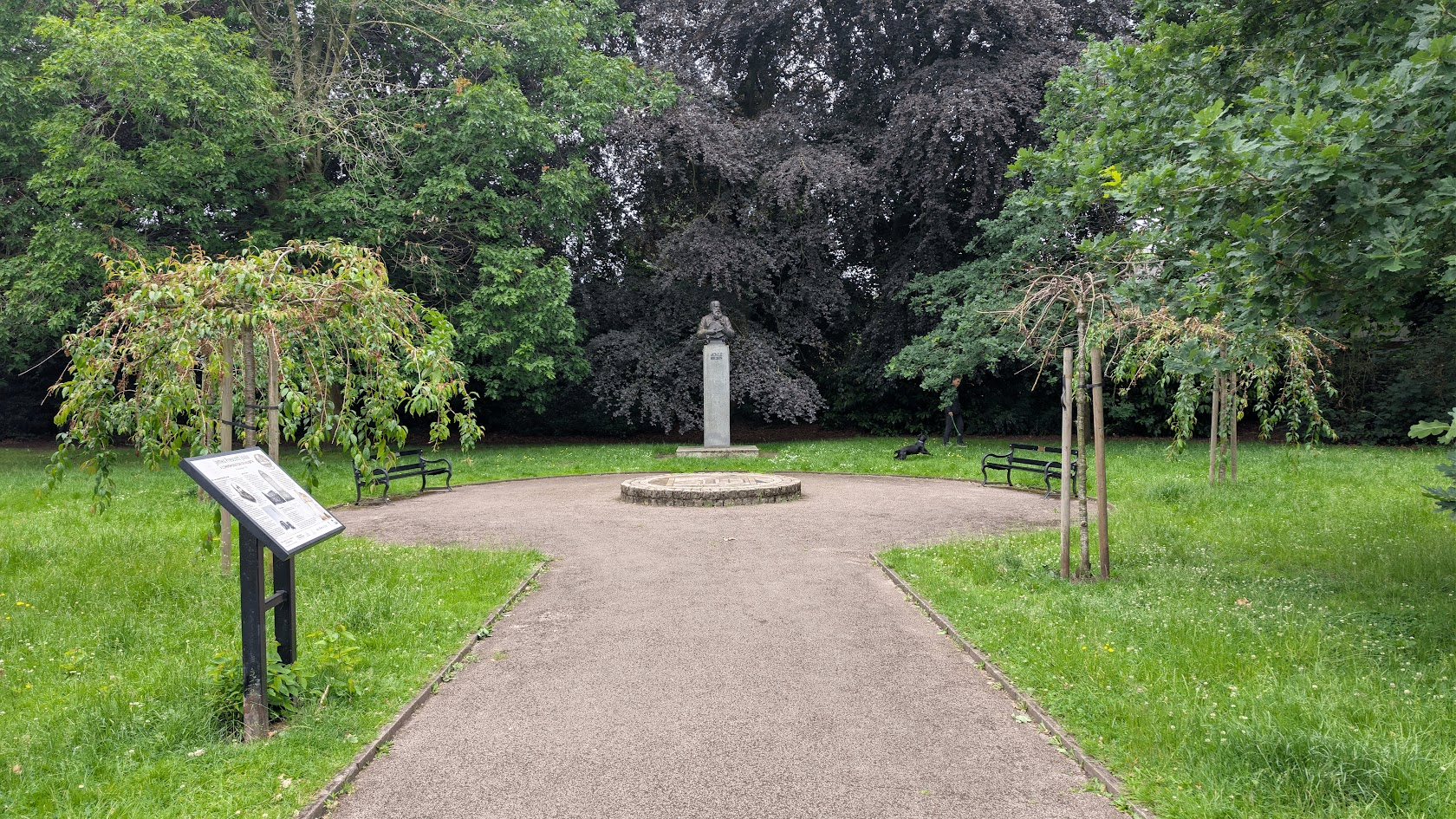 Memorial bust and pathway at Worthington Park