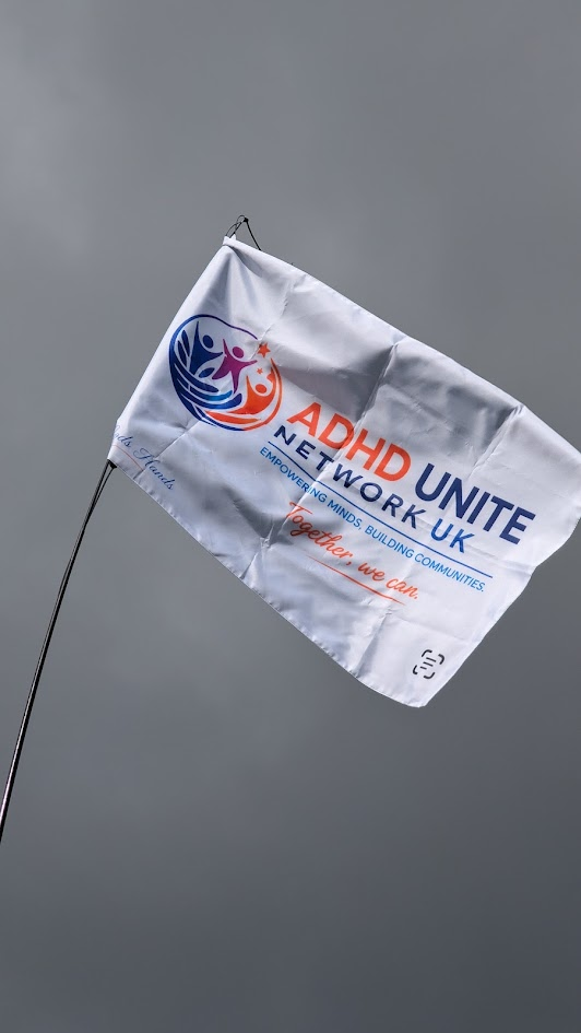 ADHD Unite Network UK flag flying at Davyhulme Park